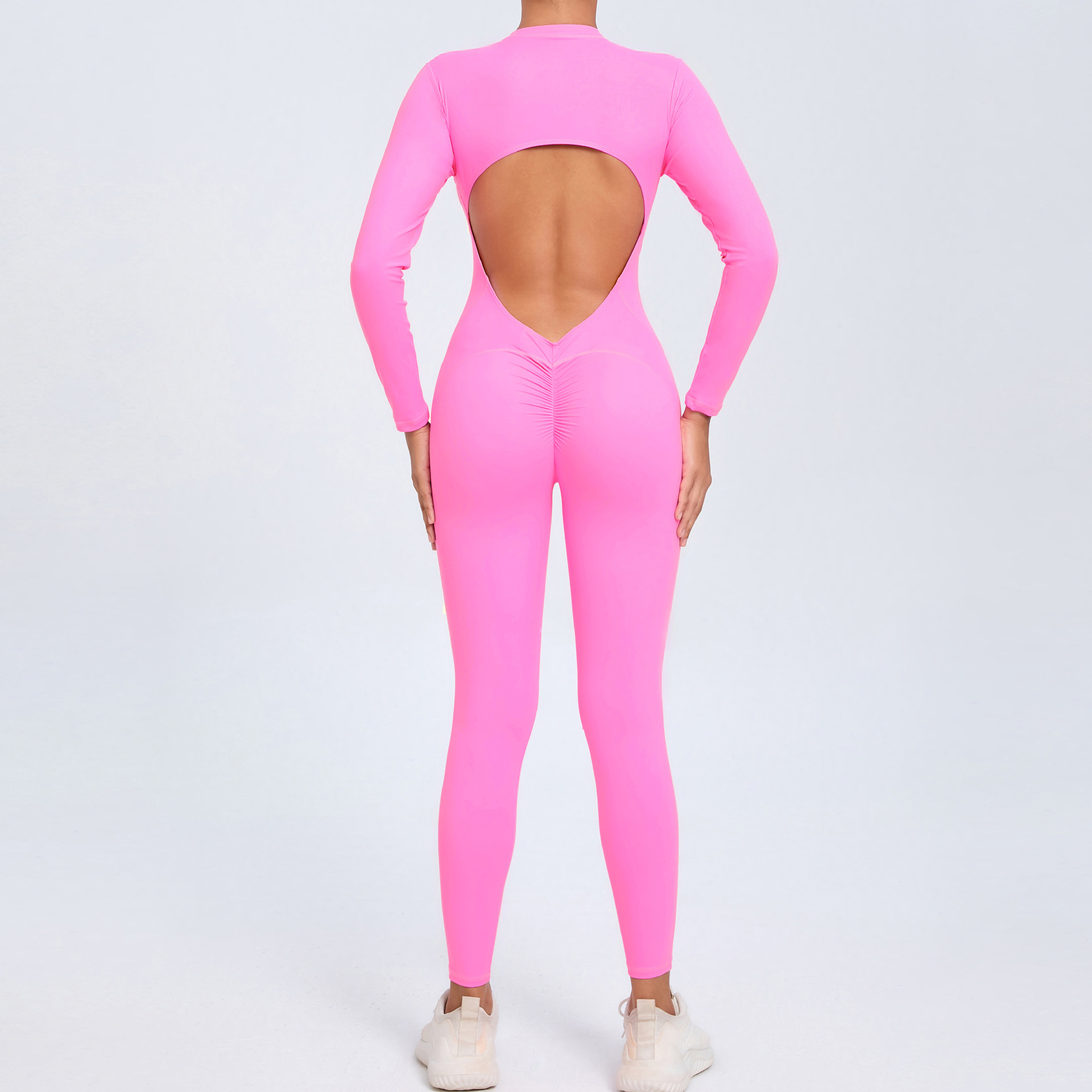 Backless Half Zipper Long Sleeve Yoga Legging Jumpsuit  QSZY02 