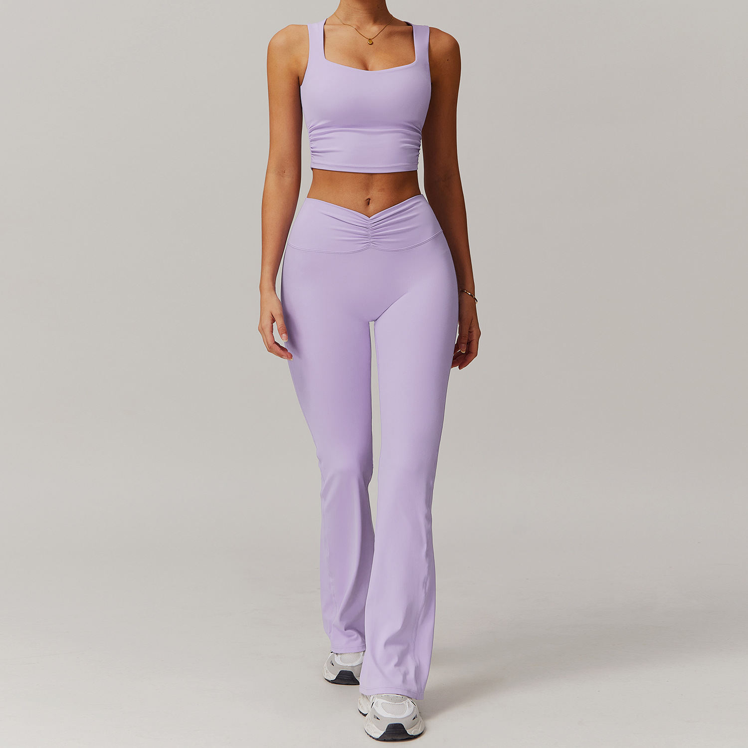 Soft Fabric Twist Pleats Flare Yoga Sets 6 Options