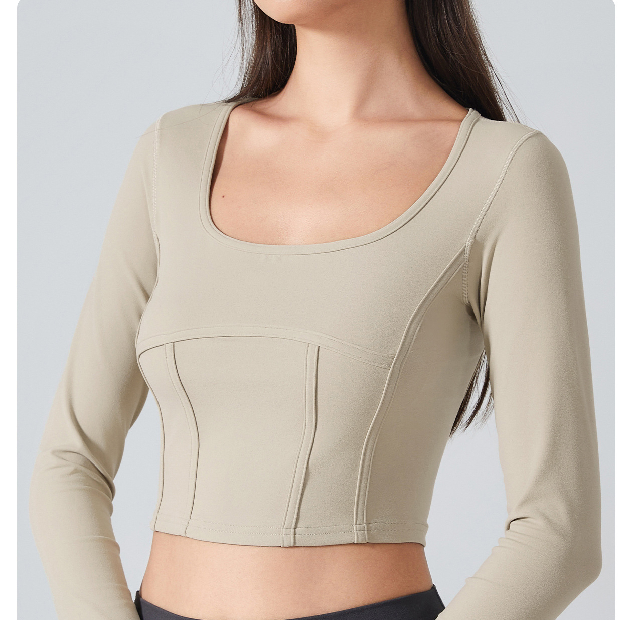 Sexy Square Neck Fishbone Line Long Sleeves DAW194