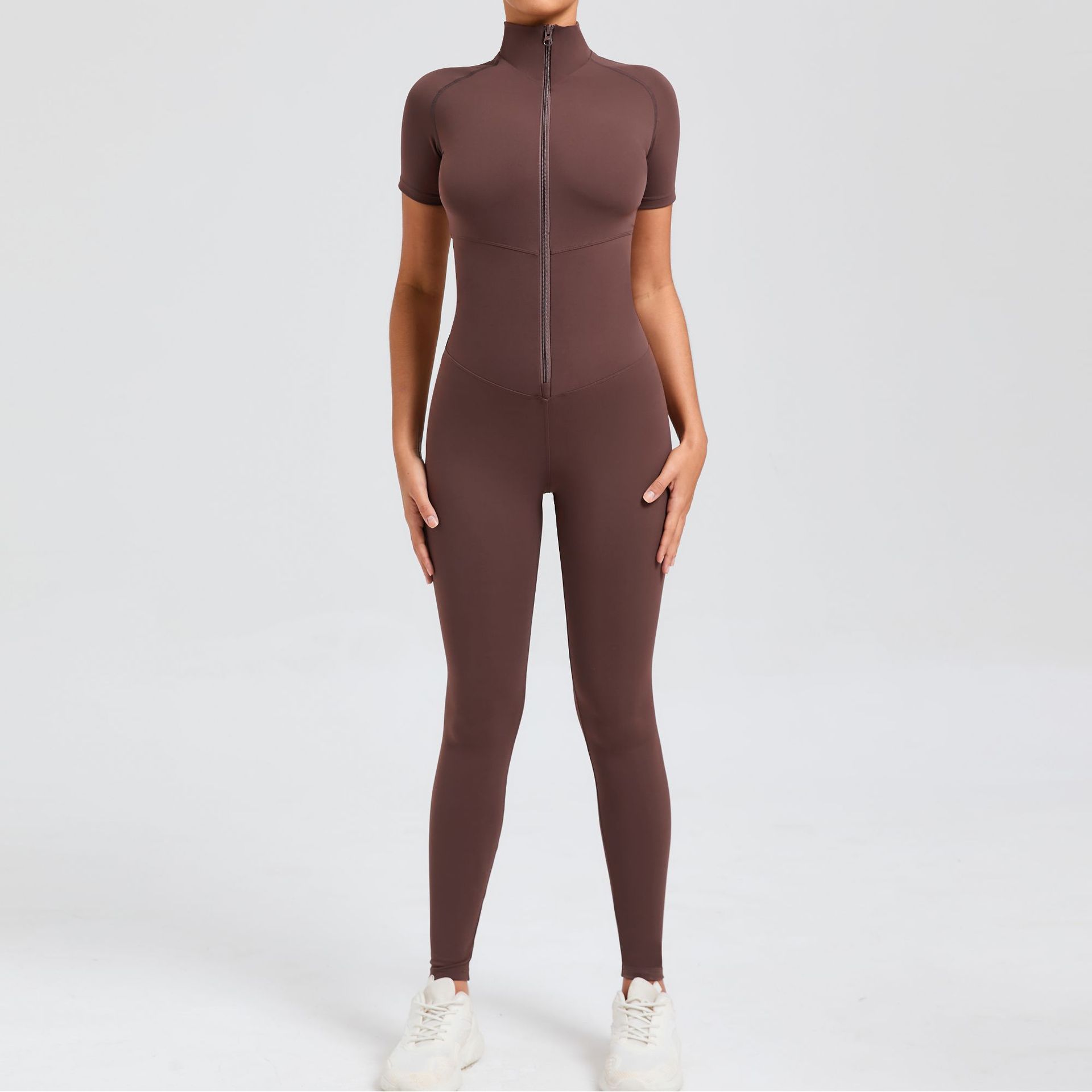 Zippered Short-Sleeved Yoga Jumpsuit For Sports Sumpsuit  QS50320