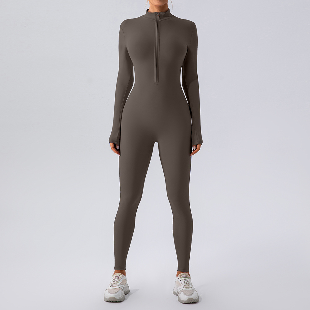 Zipper Long Sleeve Nude Yoga Jumpsuits YW987L