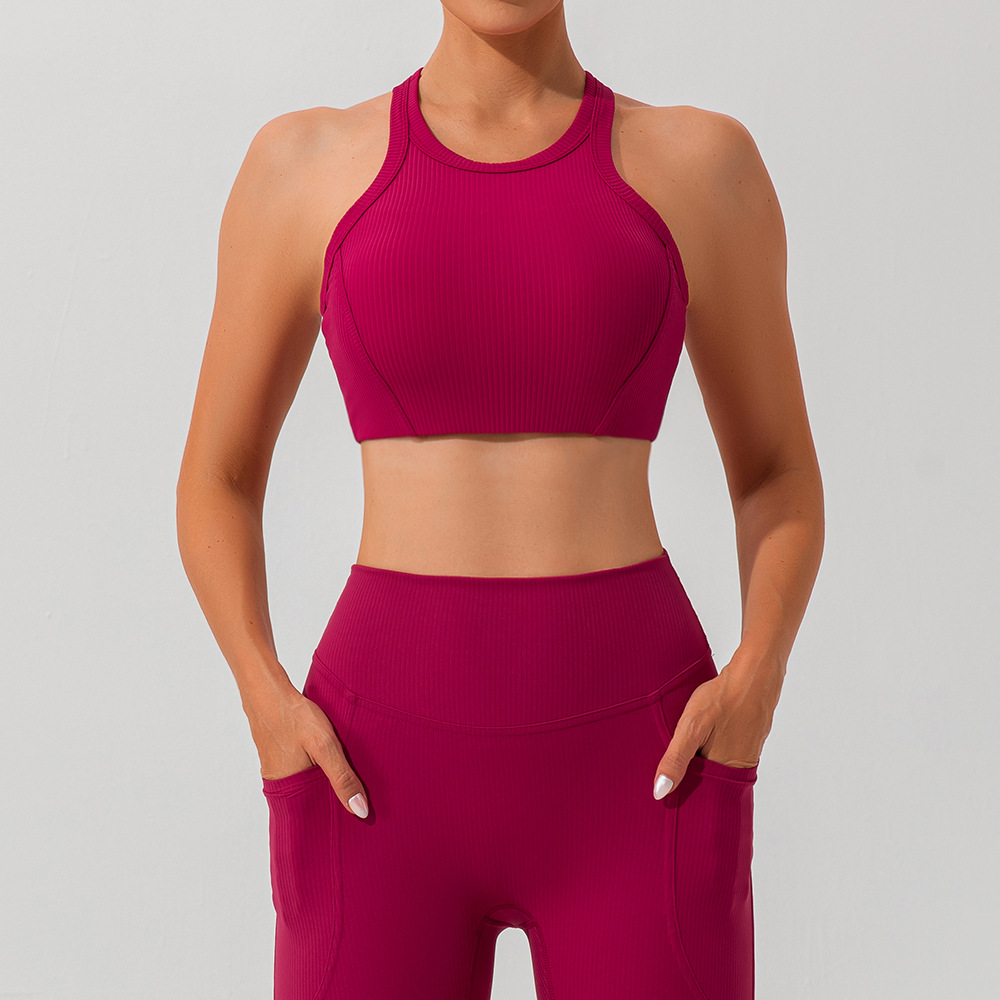 Ribbed Solid Color Soft Material Yoga Bra YW452