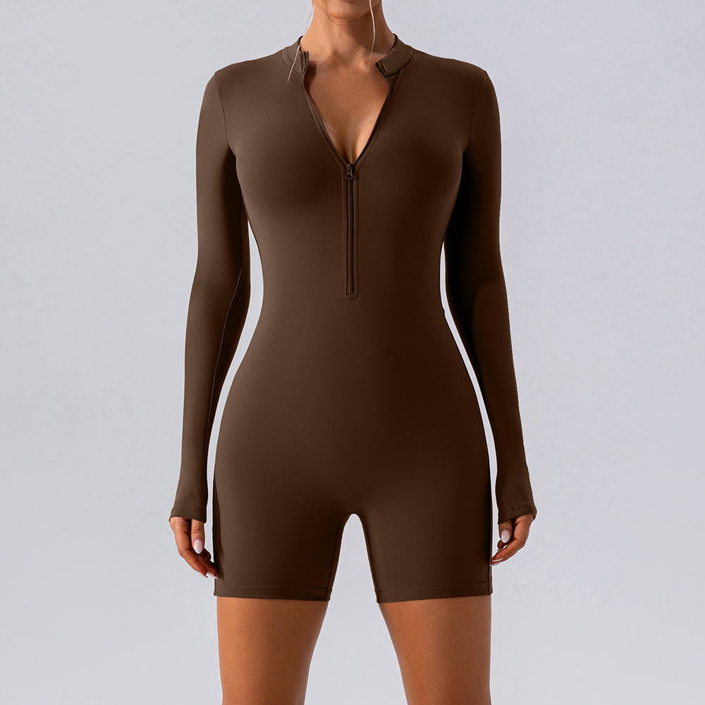 Zipper Long Sleeve Nude Yoga Jumpsuits YW986L