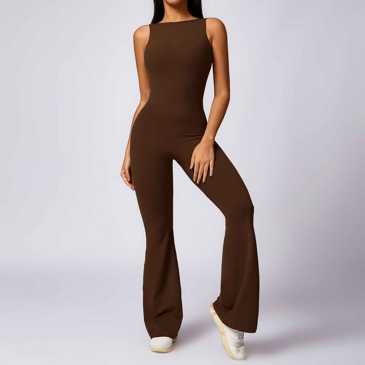 Soft Fabric Backless Scrunch Flare Jumpsuits 8668