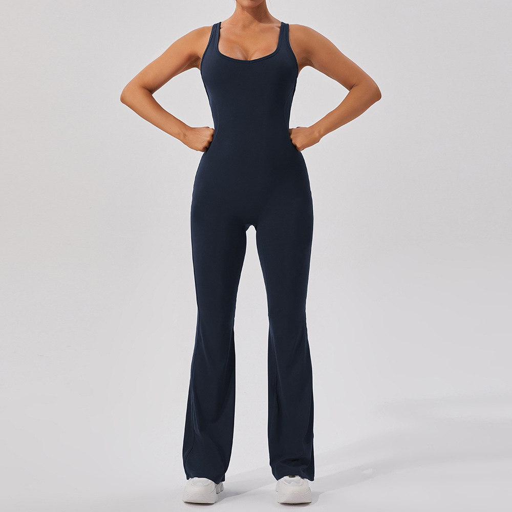 Brushed Quick Dry Backless One-piece Flared Jumpsuits YW992L