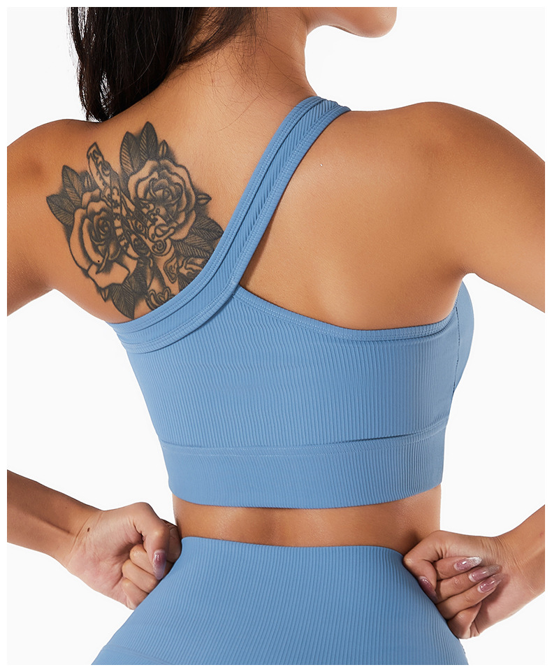 Ribbed One Shoulder Wide Hem Yoga Bra 6256