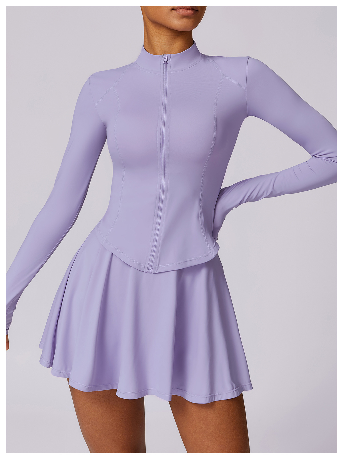 Silk Slim Stand Collar Long Sleeves Tennis Top 8588