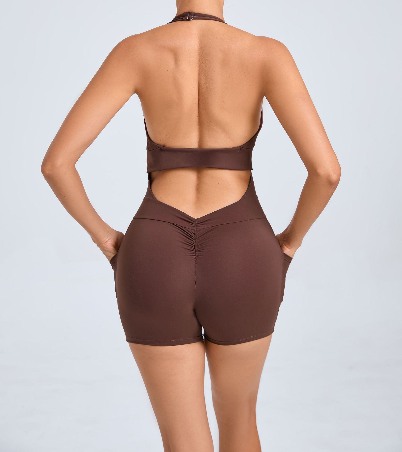 Backless Adjustable Halter-Neck Pockets On Both Sides Jumpsuit  QS51001