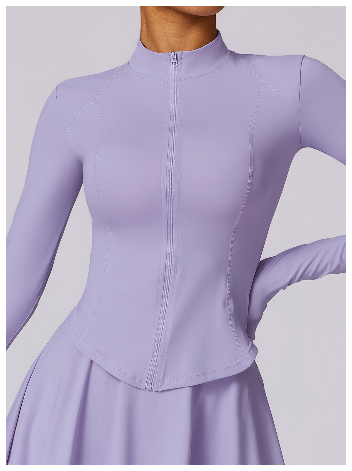 Silk Slim Stand Collar Long Sleeves Tennis Top 8588