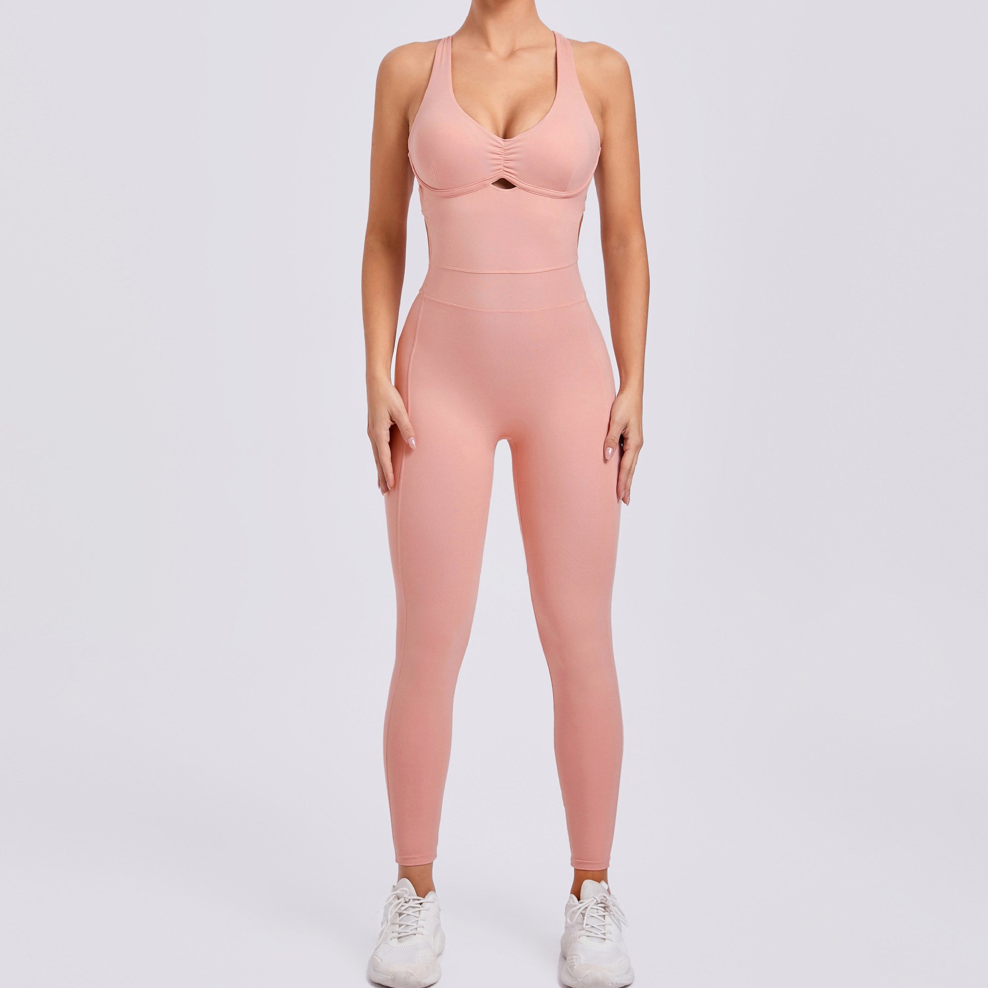 Cross-adjustable Shoulder Strap One-piece Yoga Jumpsuit  QS21320