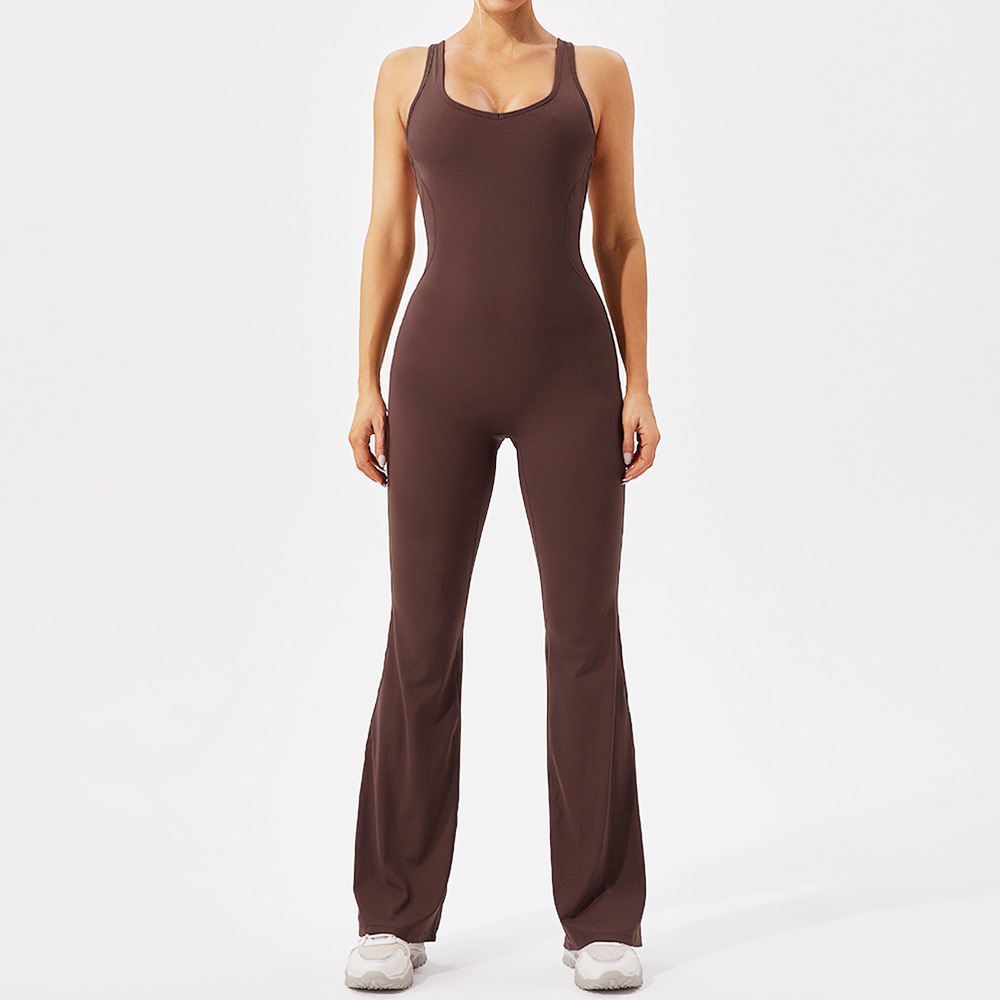 Brushed Quick Dry Backless One-piece Flared Jumpsuits YW992L