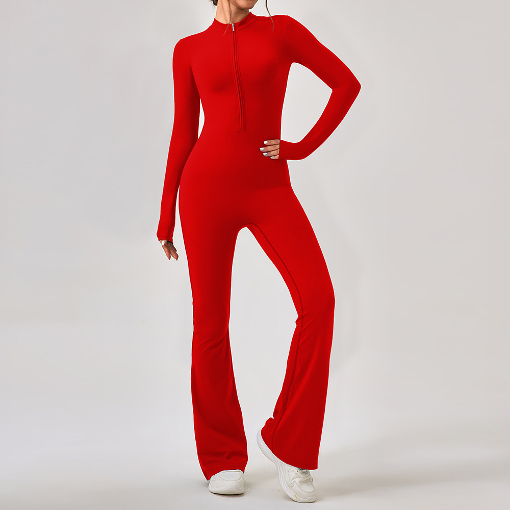 Zipper Long Sleeve One-piece Flared Jumpsuits YW1013L