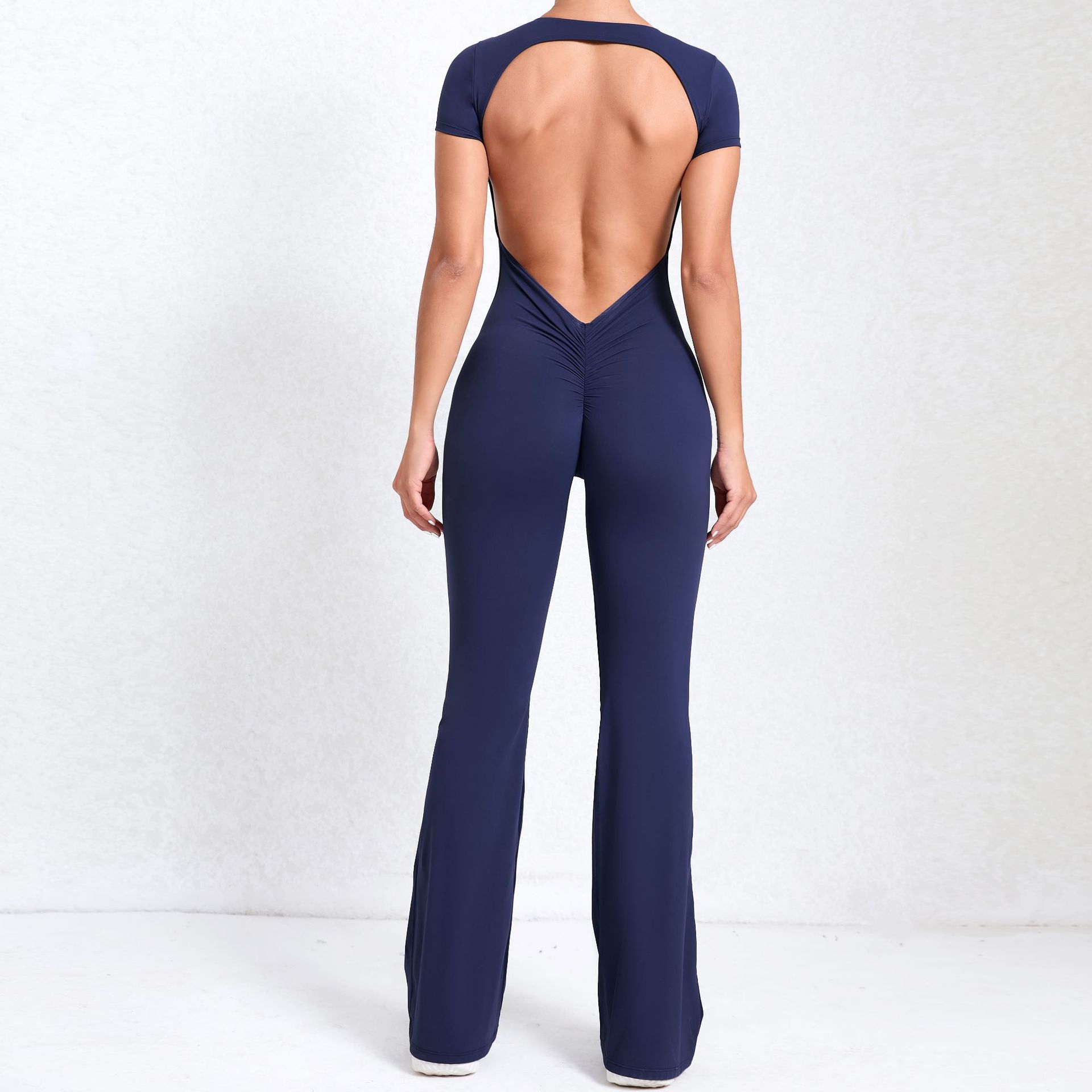 Backless Short-sleeved Nude Yoga Jumpsuit  QS60450