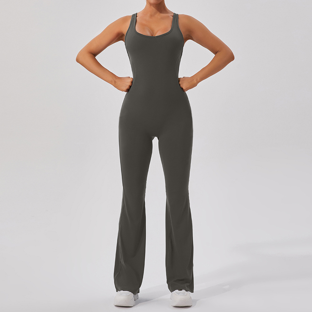 Brushed Quick Dry Backless One-piece Flared Jumpsuits YW992L