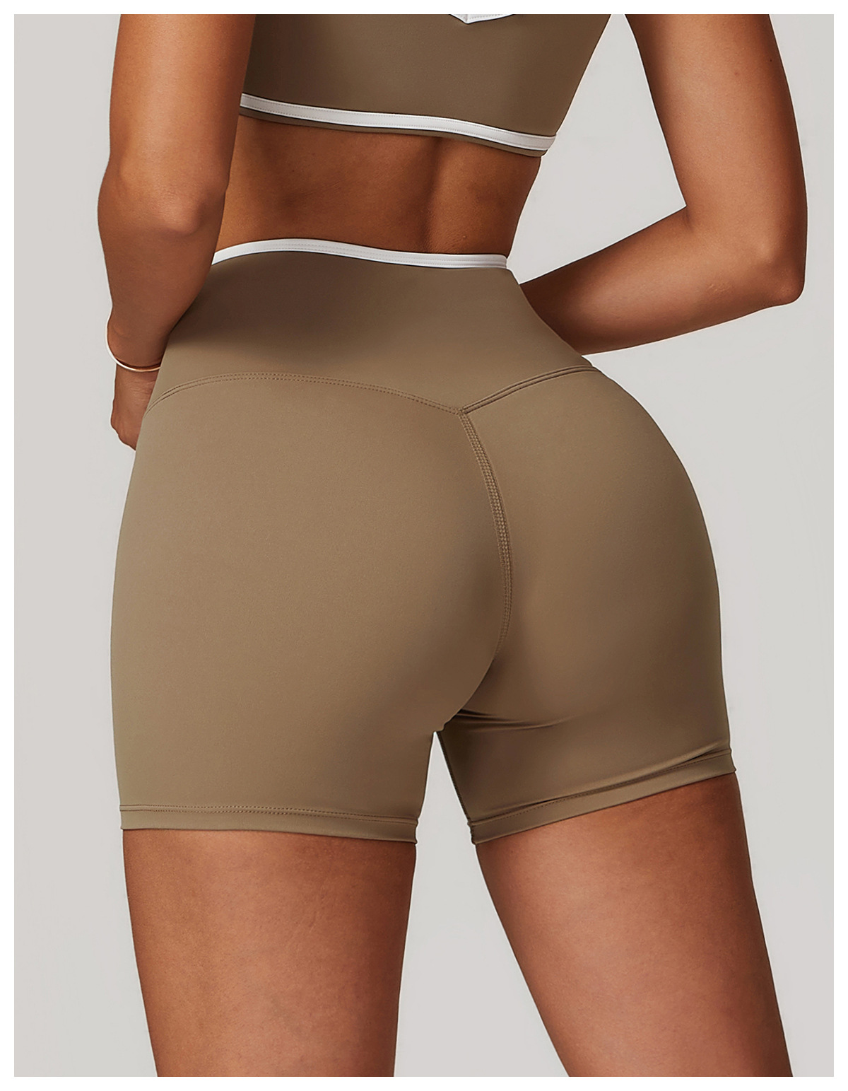 Soft Fabric Contrast Binding Cross Wasit Yoga Shorts 8843