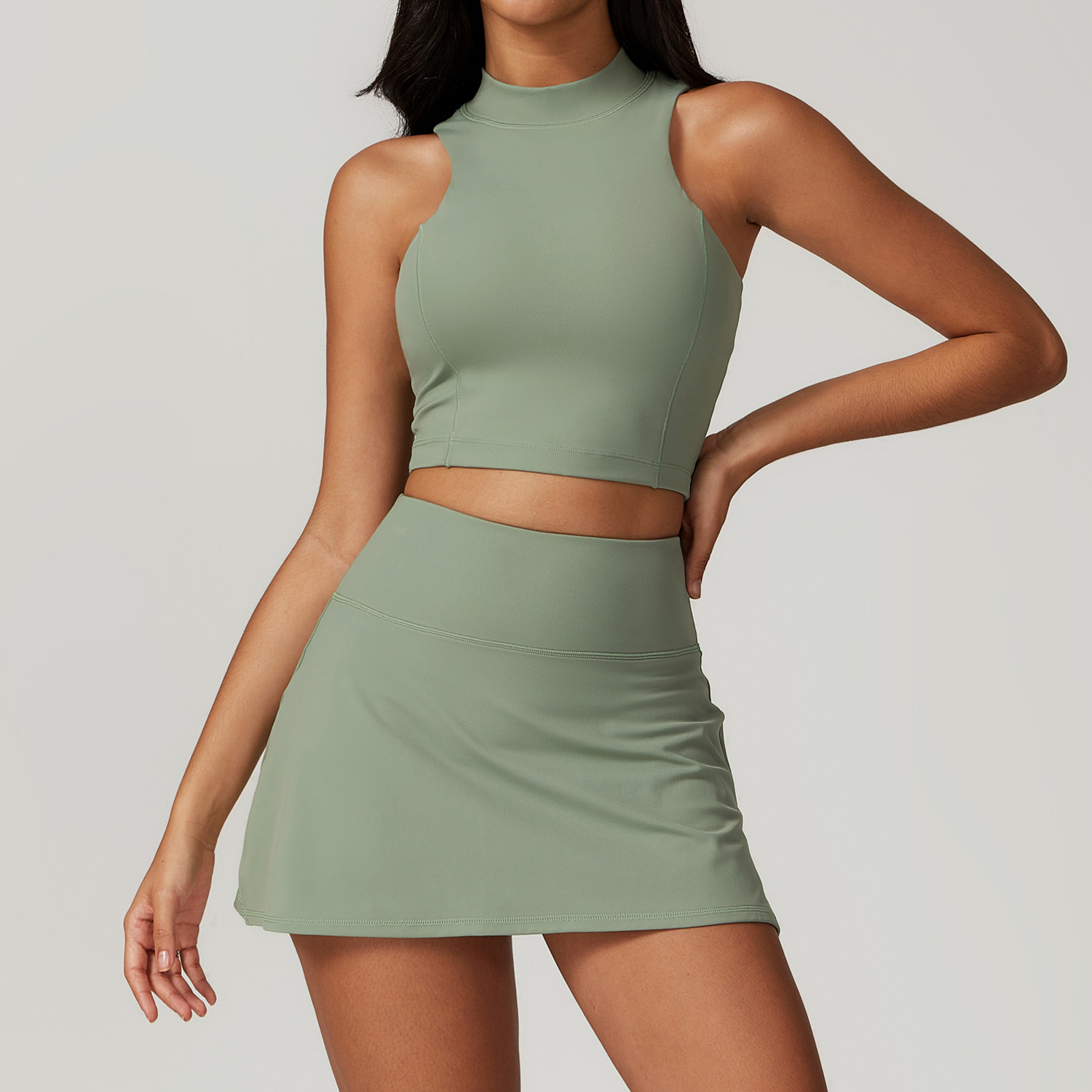 Soft Fabirc Crop Top Tennis Skirt Sets 2 Options 8796