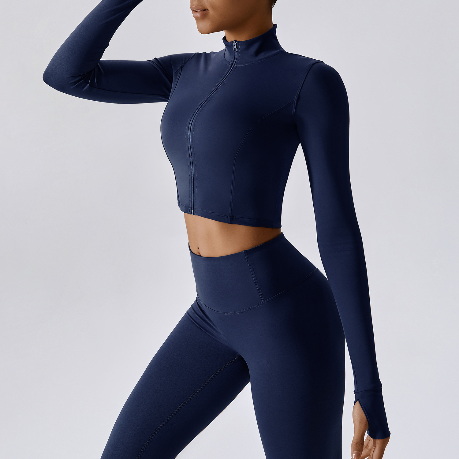 Soft Fabric Zip Down Crop Yoga Top 8047