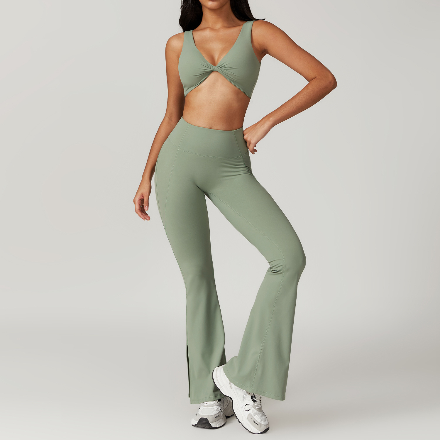 Soft Fabirc Crop Top Flare Yoga Sets 3 Options 8796