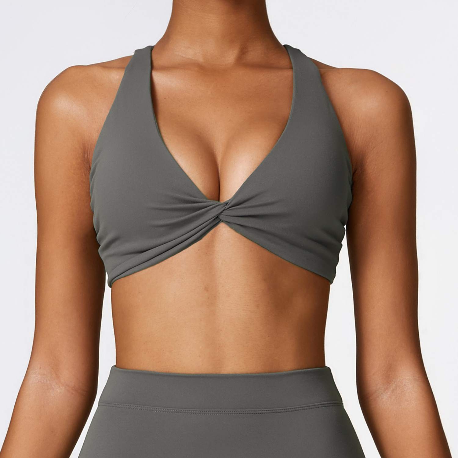 Soft Fabric Twist Front Cross Back Backless Yoga Bra 8449