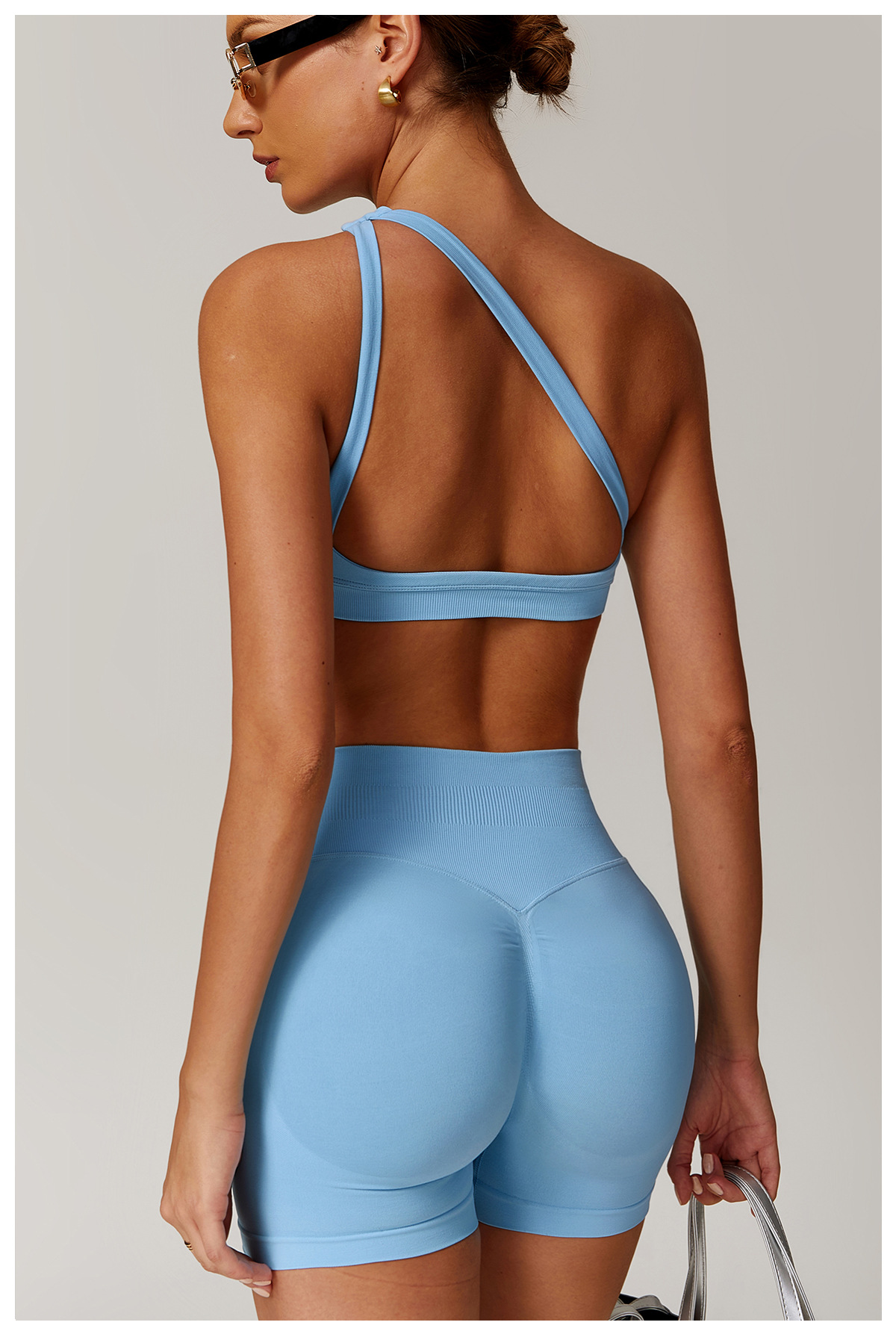 Seamless One Shoulder Backless Yoga Bra 7755