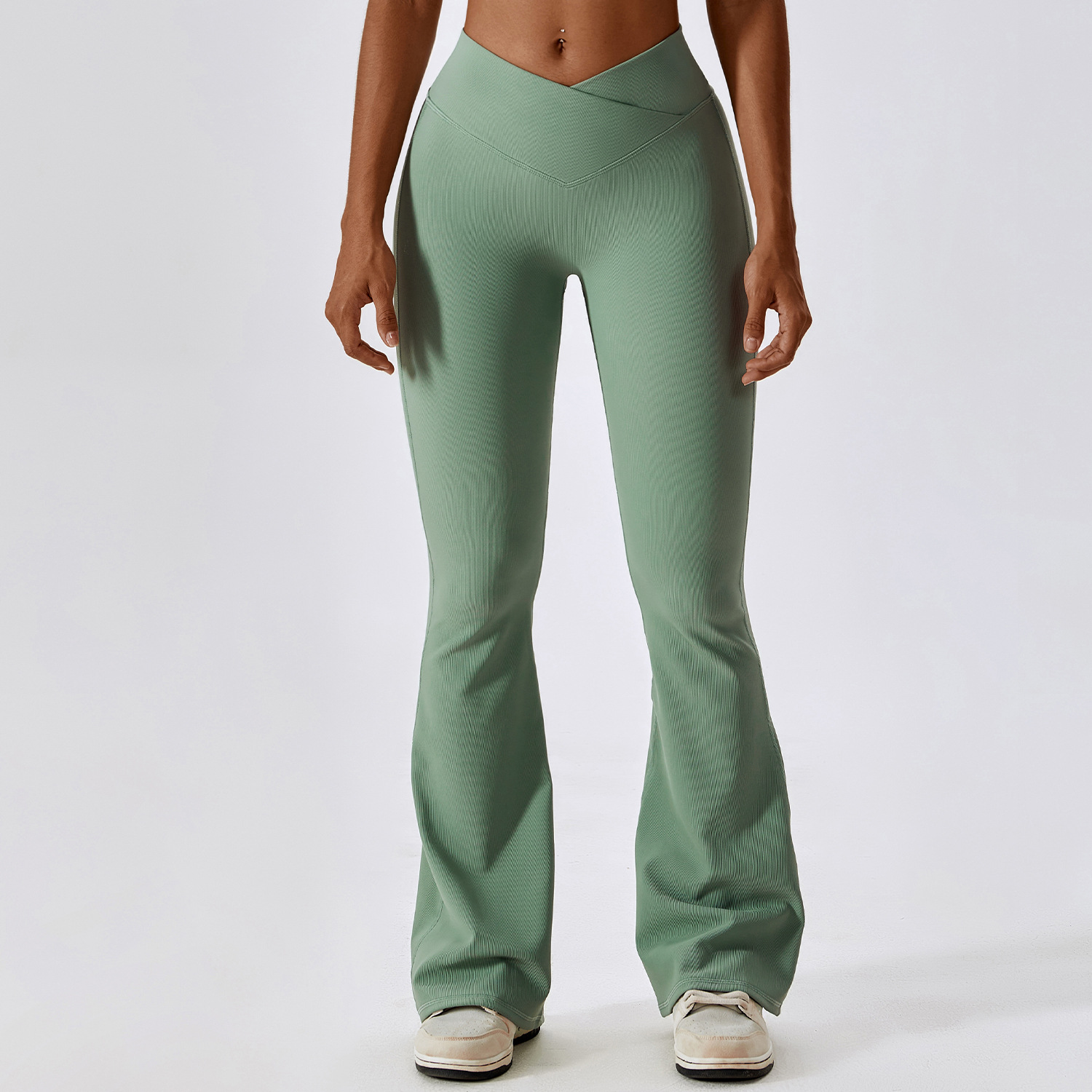 Ribbed Cross Waist Scrunch Flare Yoga Leggings 8333