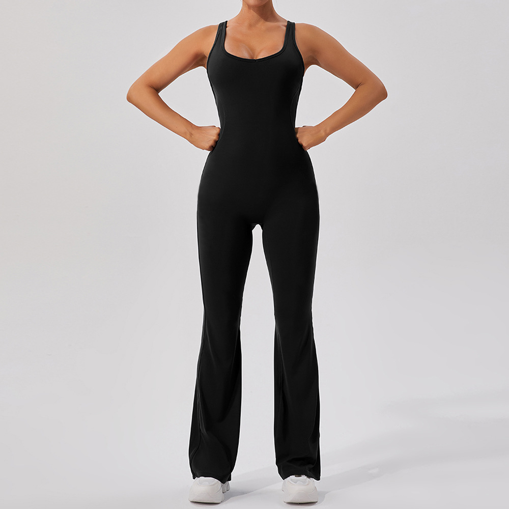 Brushed Quick Dry Backless One-piece Flared Jumpsuits YW992L