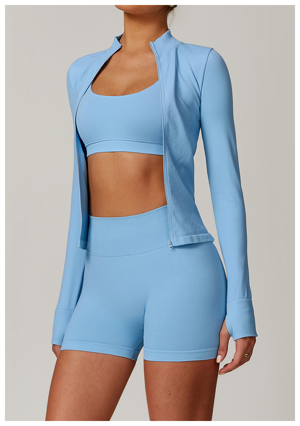 Seamless Slim Zip Down Yoga Tops 7755