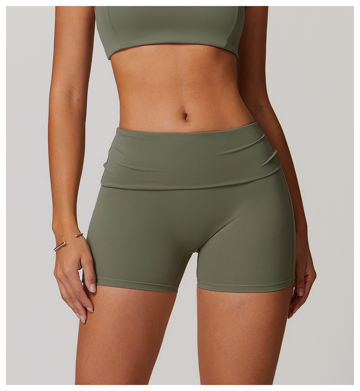 Soft Fabric Folded Waist Yoga Shorts