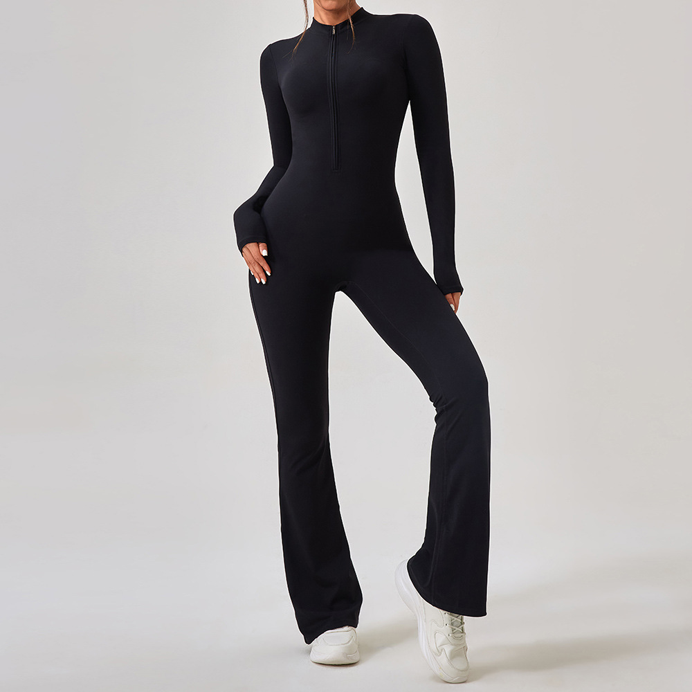 Zipper Long Sleeve One-piece Flared Jumpsuits YW1013L