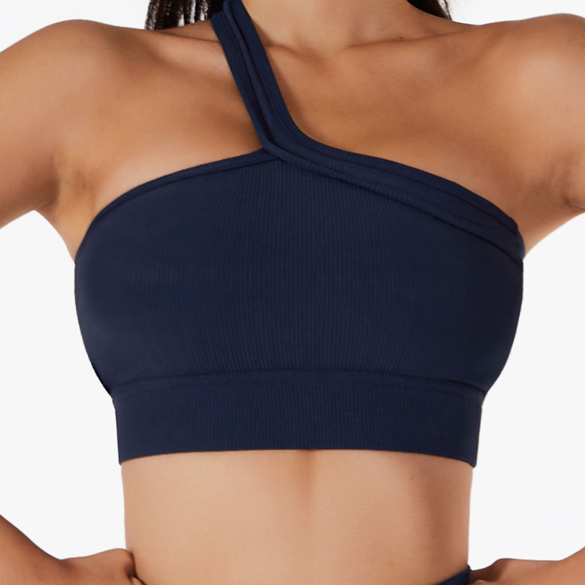 Ribbed One Shoulder Wide Hem Yoga Bra 6256