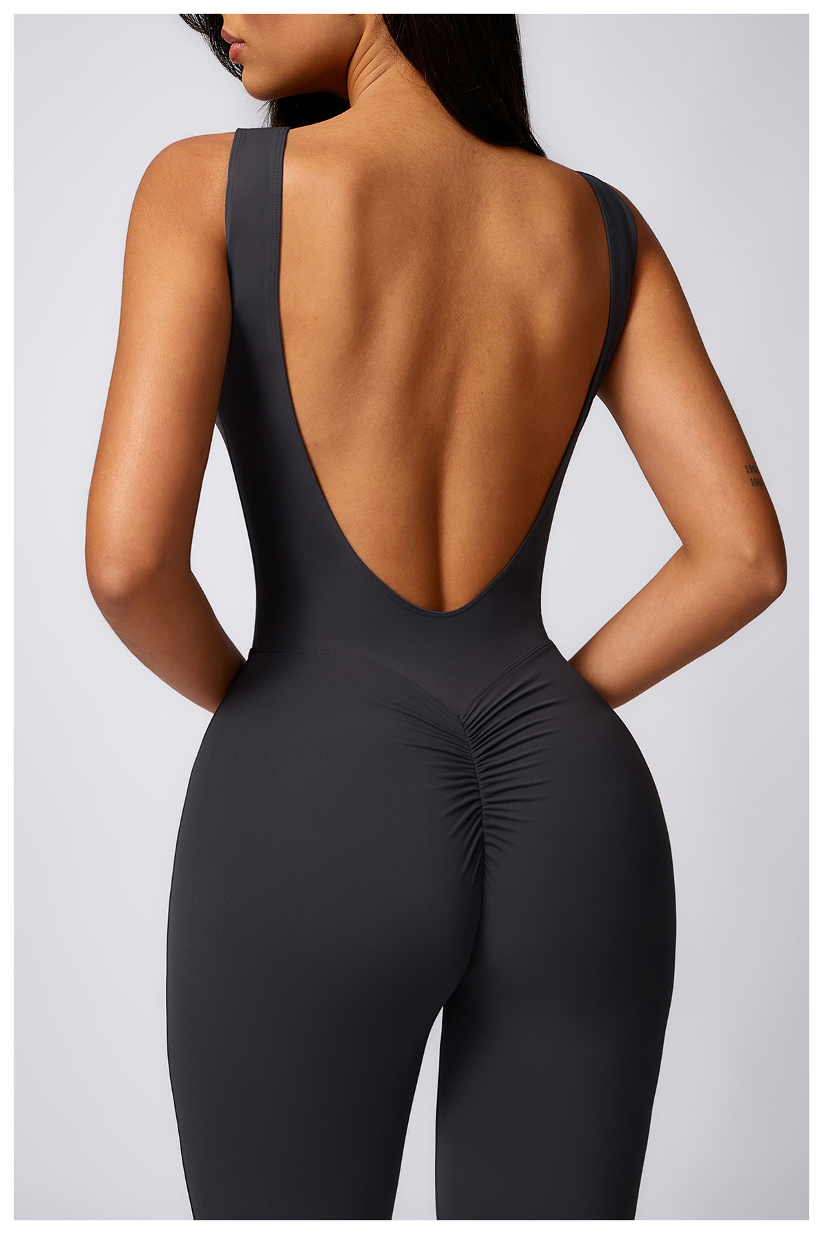 Soft Fabric Backless Scrunch Flare Jumpsuits 8668