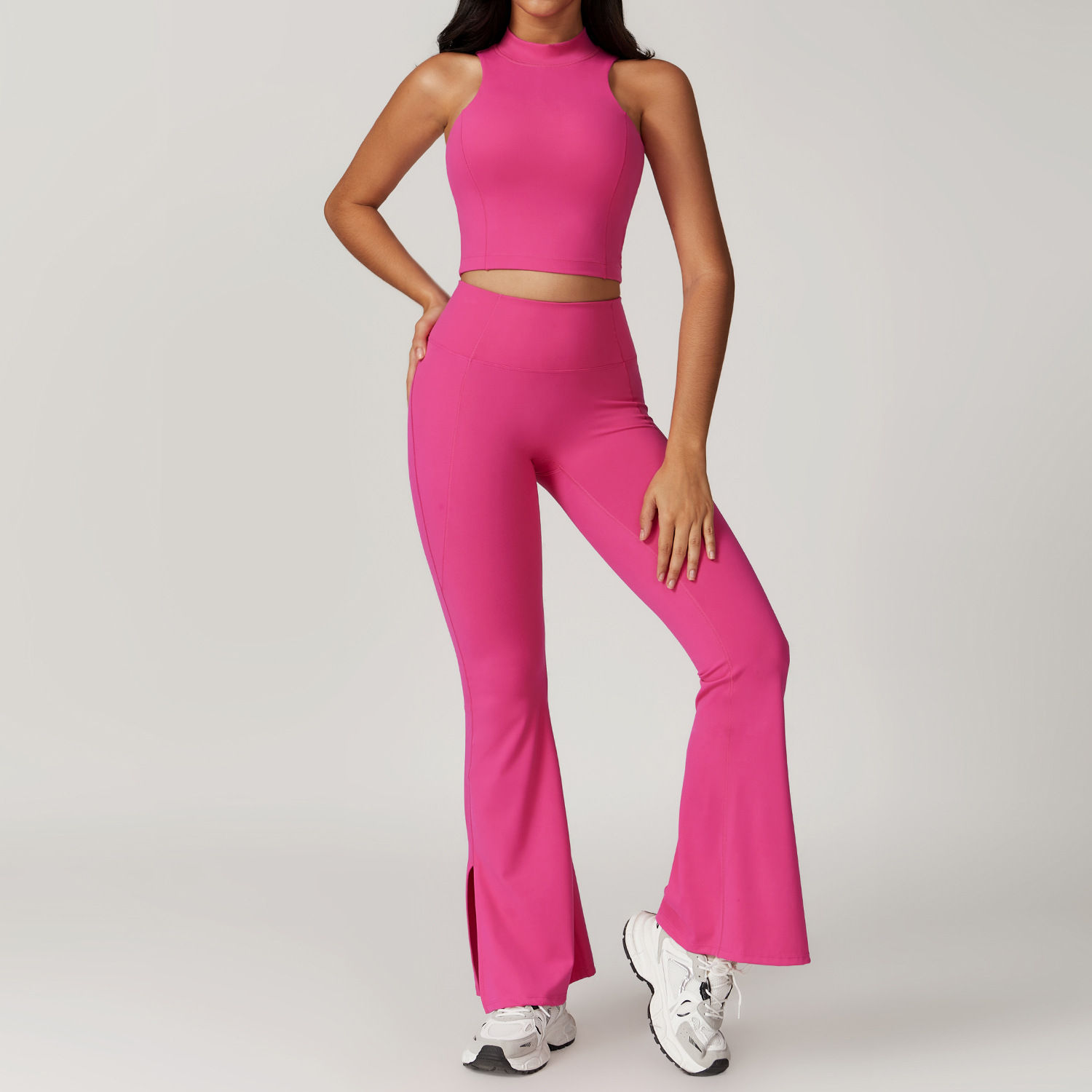 Soft Fabirc Crop Top Flare Yoga Sets 3 Options 8796