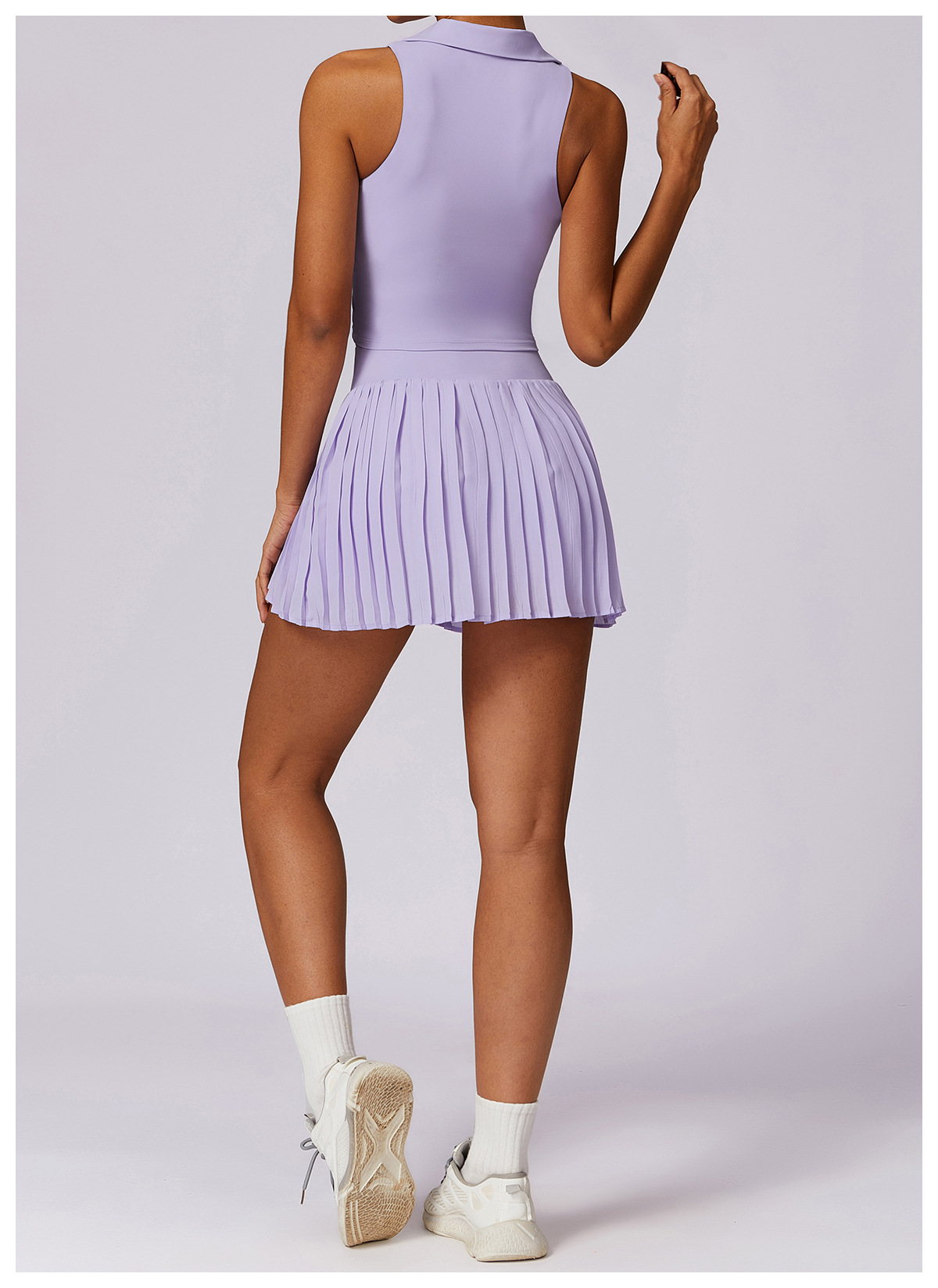 Soft Fabric Polo Collar Sleeveless Pleated Tennis Sets 8600