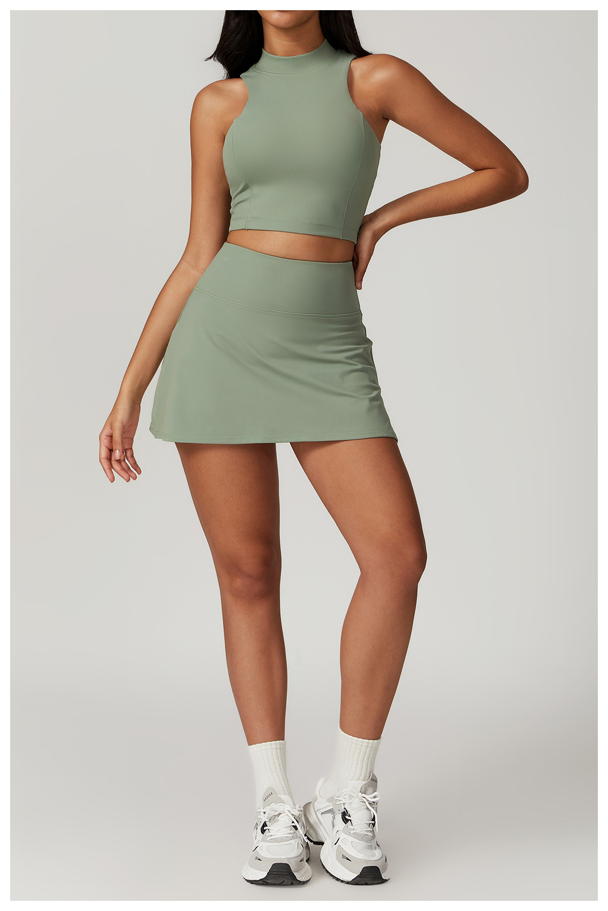 Soft Fabirc Crop Top Tennis Skirt Sets 2 Options 8796