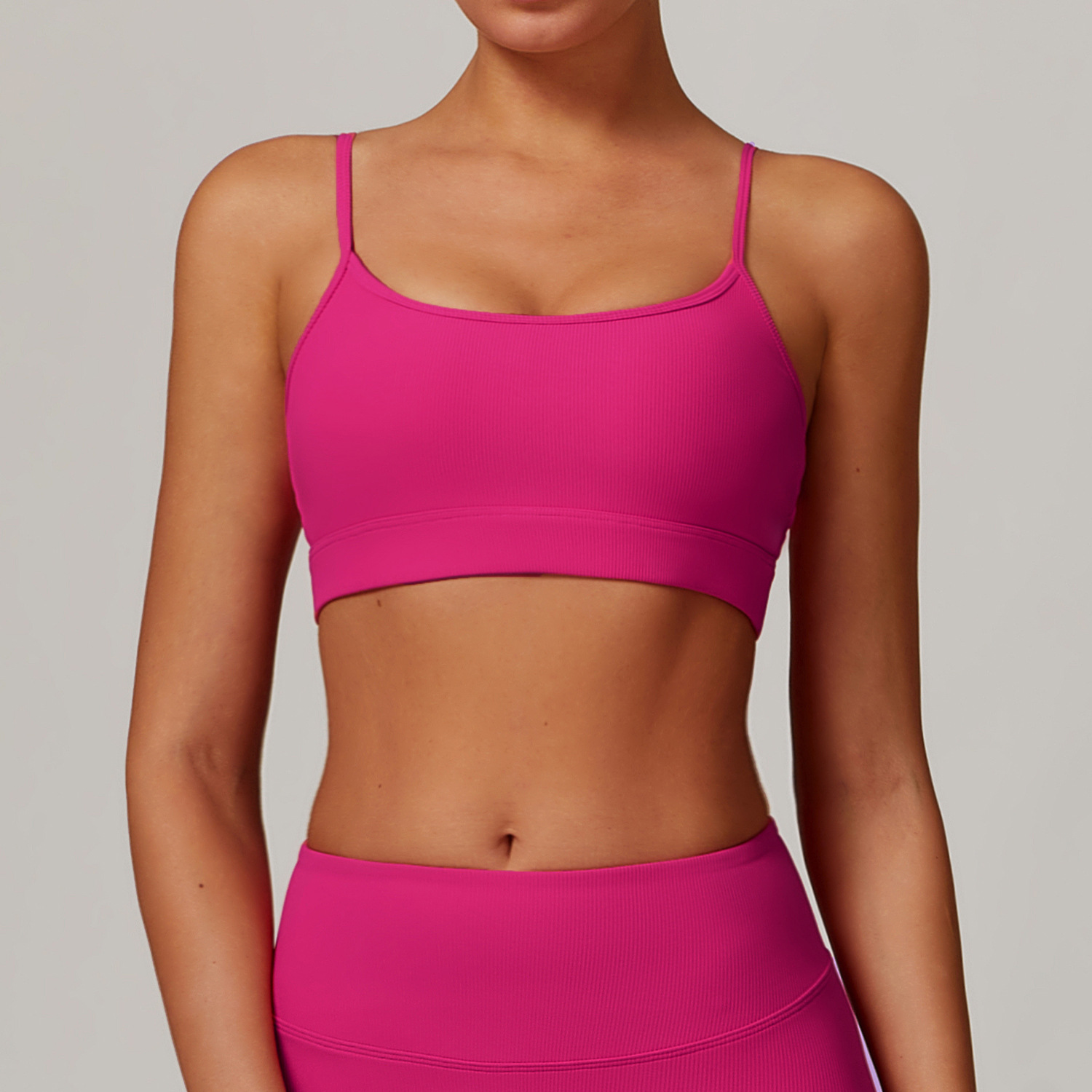 Ribbed Double Thin Straps Wide Hem Yoga Bra 6256