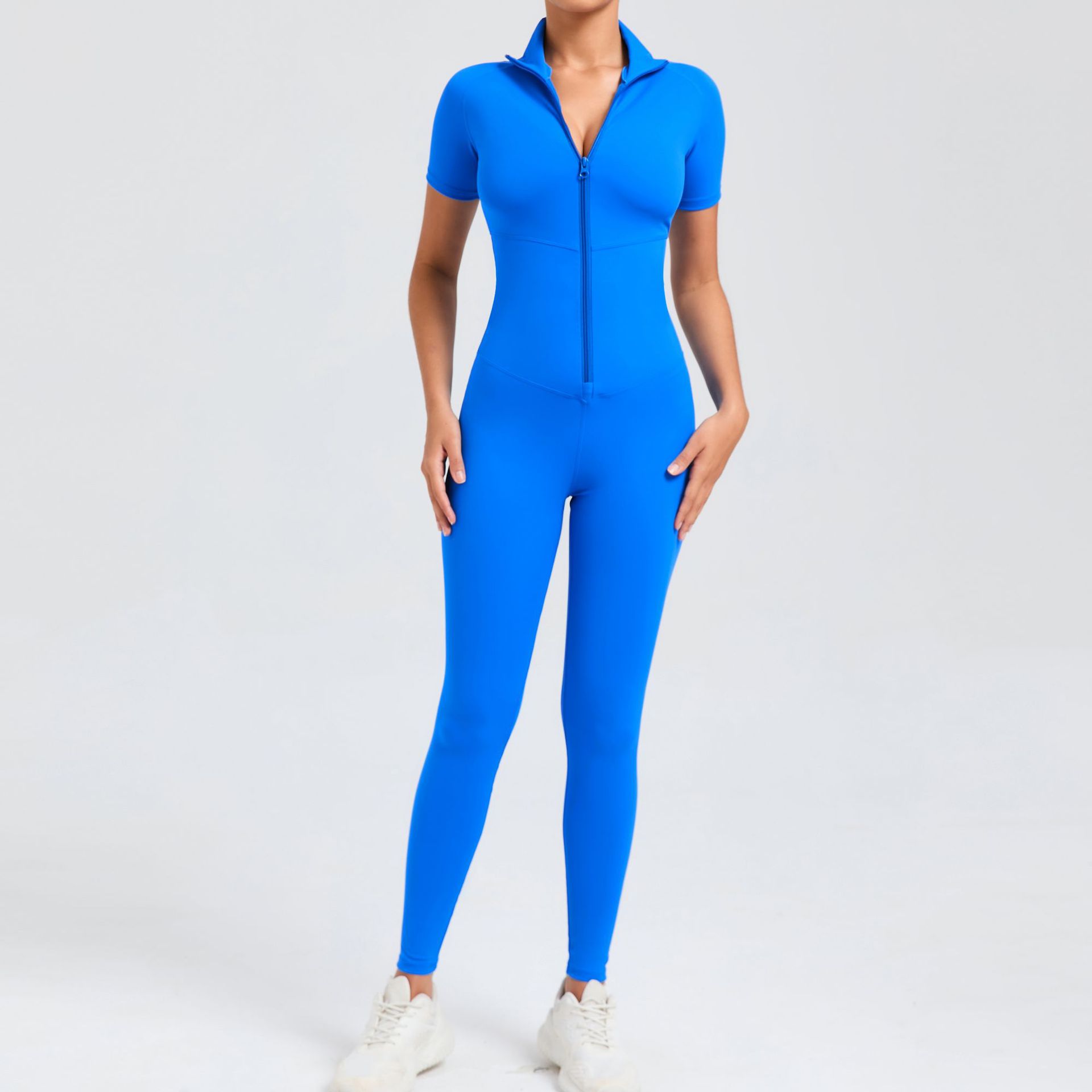 Zippered Short-Sleeved Yoga Jumpsuit For Sports Sumpsuit  QS50320