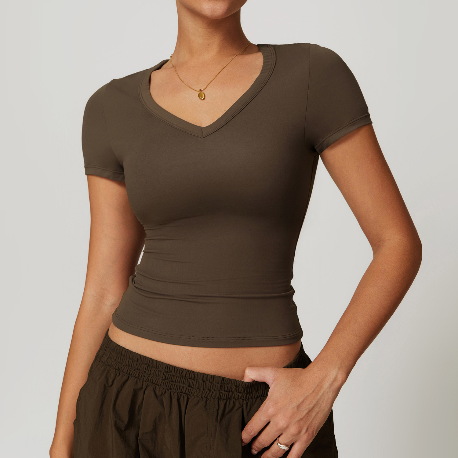 Soft Fabric Sweethert Neckline Short Sleeves Yoga Tops 8694