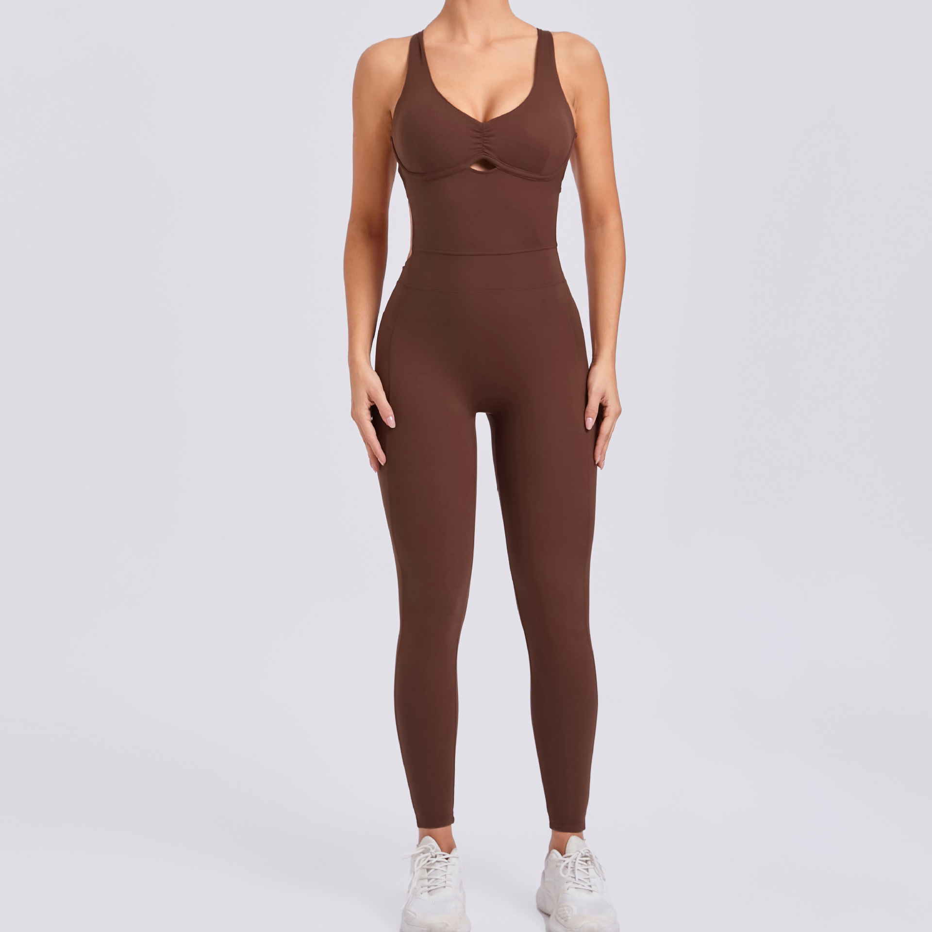 Cross-adjustable Shoulder Strap One-piece Yoga Jumpsuit  QS21320