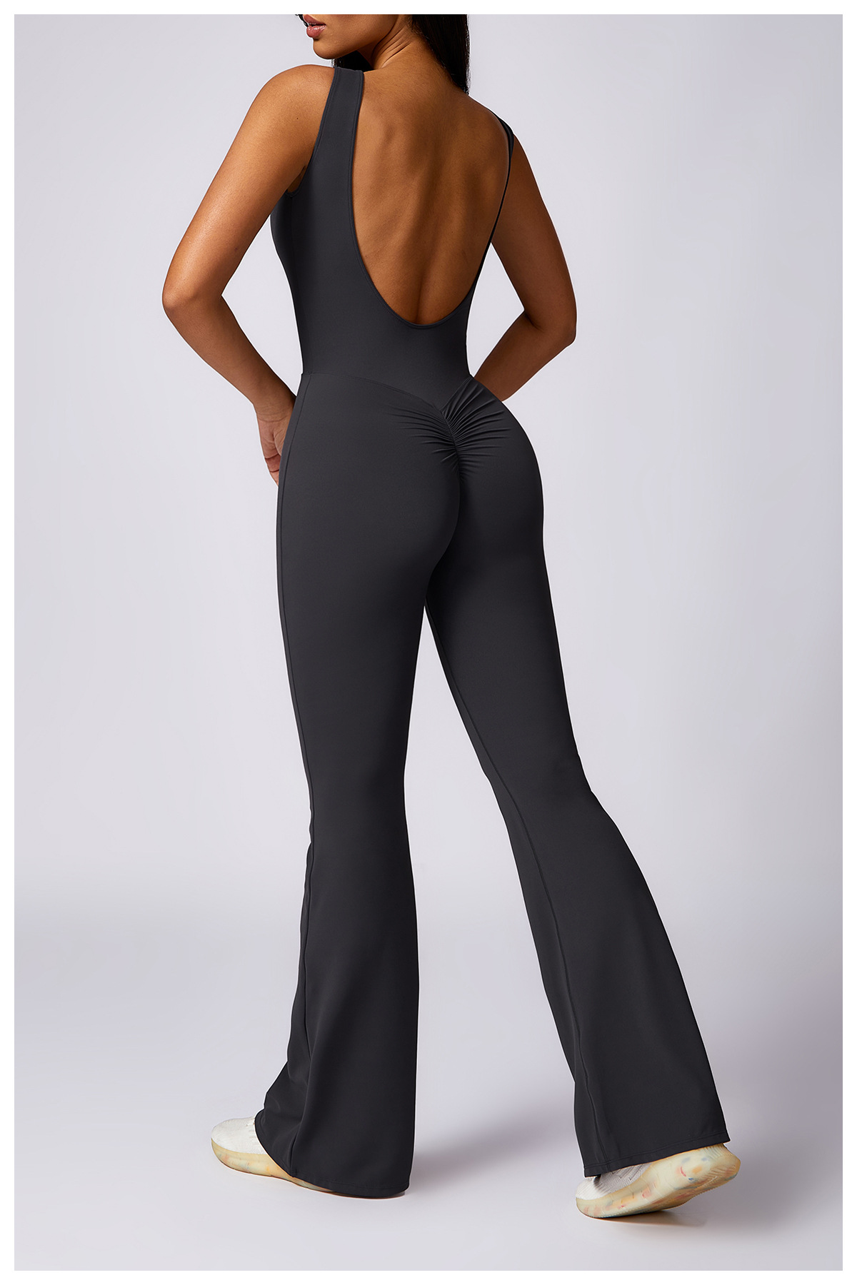 Soft Fabric Backless Scrunch Flare Jumpsuits 8668