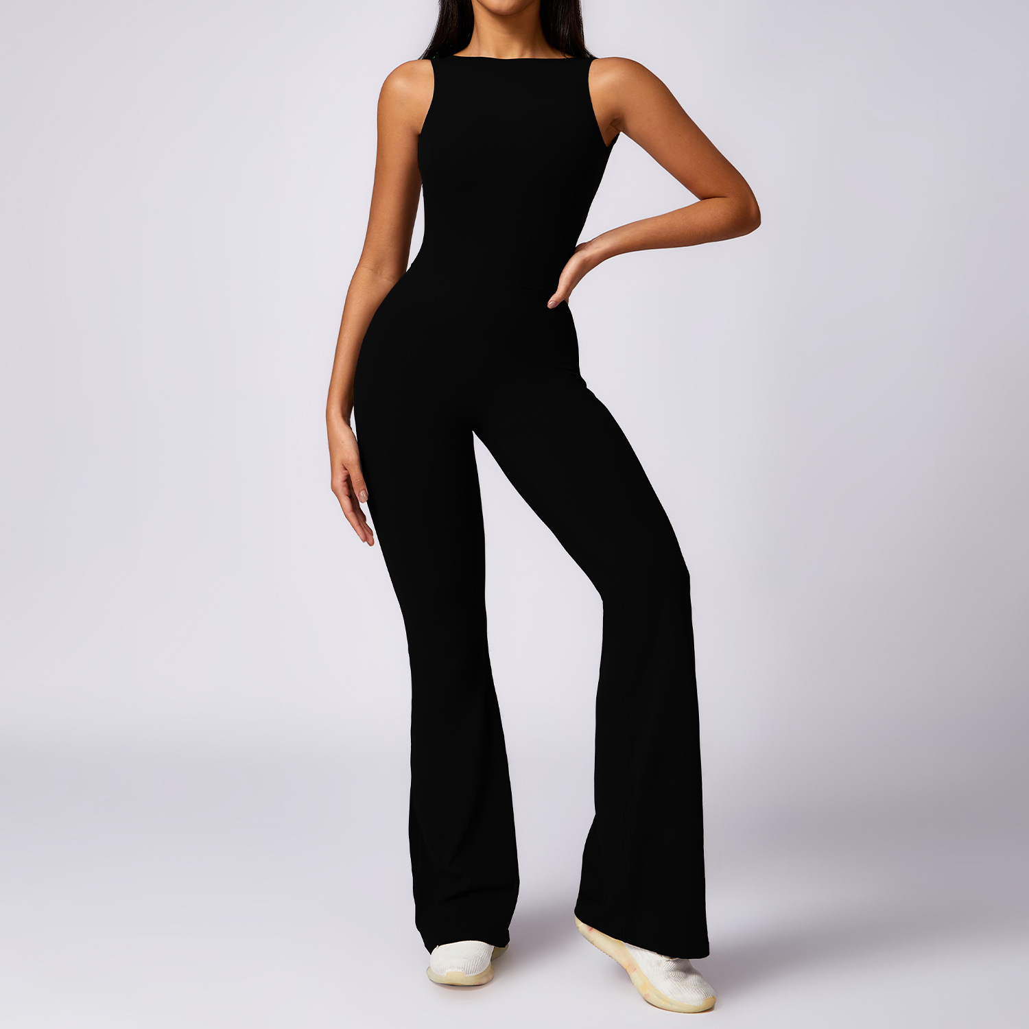 Soft Fabric Backless Scrunch Flare Jumpsuits 8668