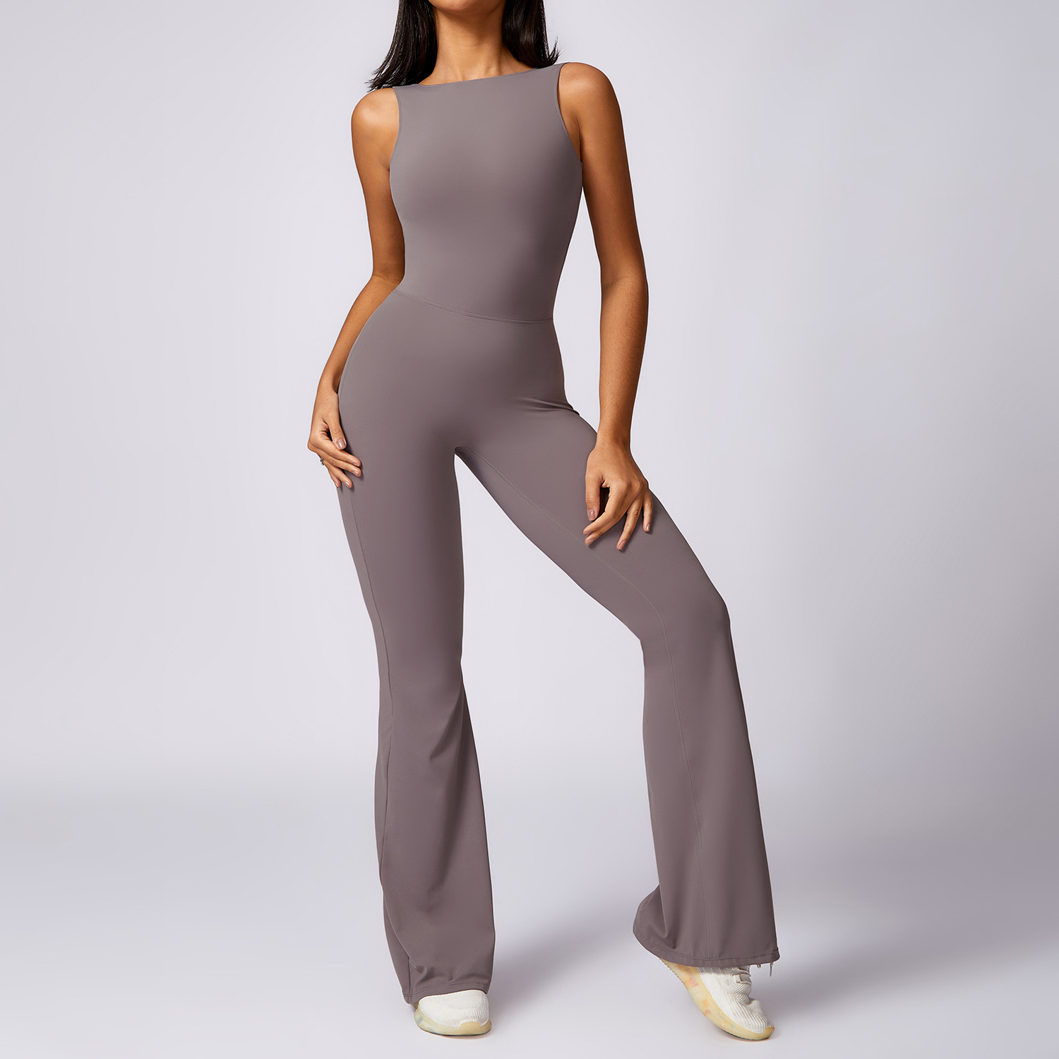 Soft Fabric Backless Scrunch Flare Jumpsuits 8668