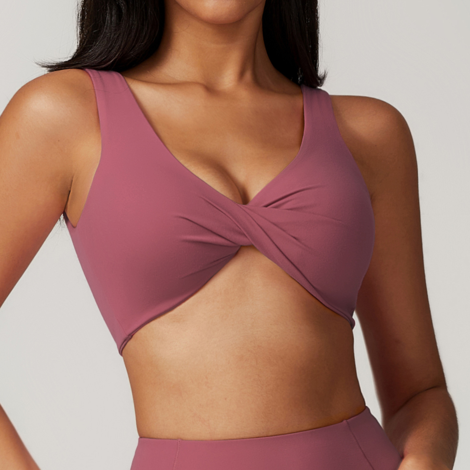 Soft Fabric Twist Front Backless Yoga Bra