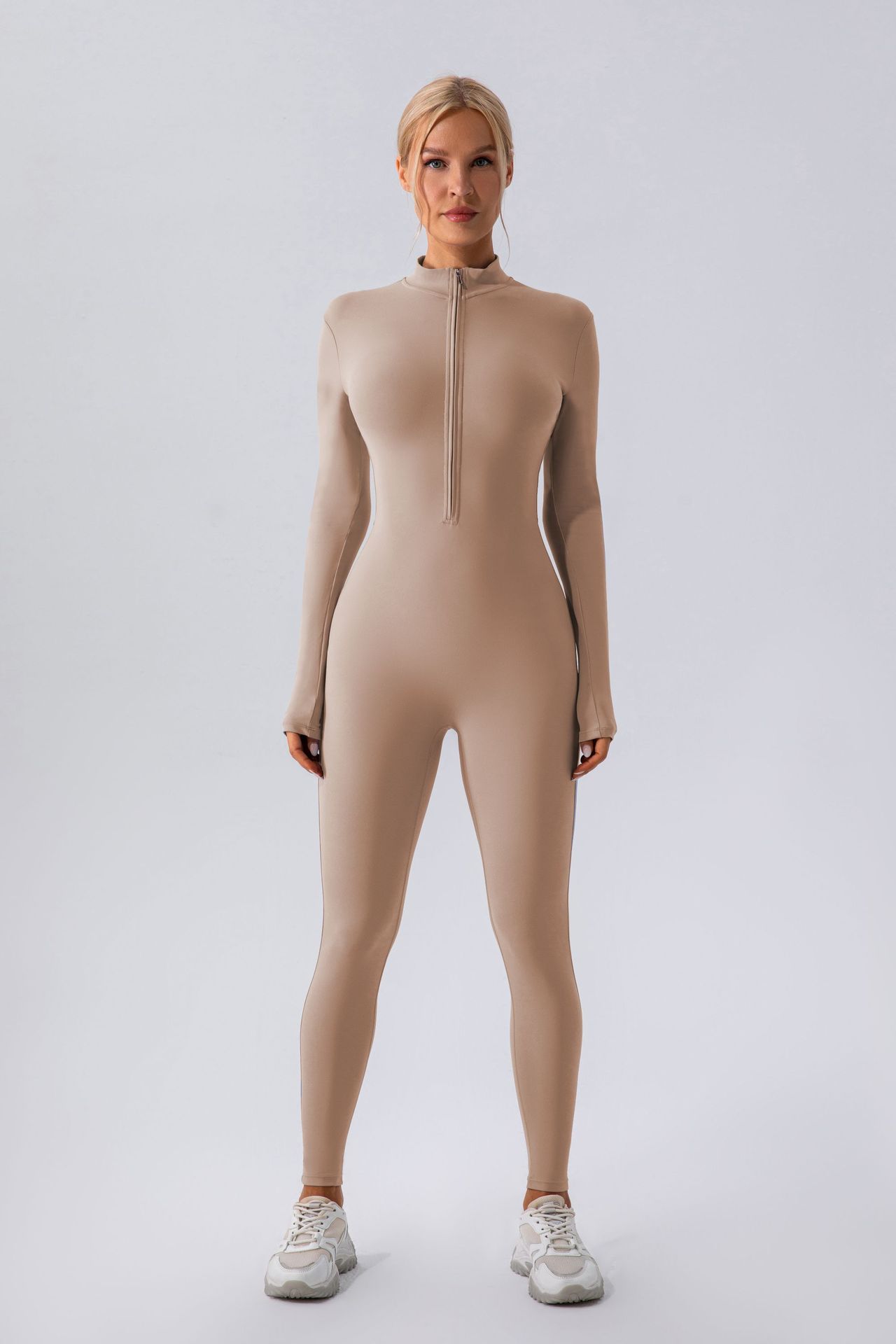 Zipper Long Sleeve Nude Yoga Jumpsuits YW987L