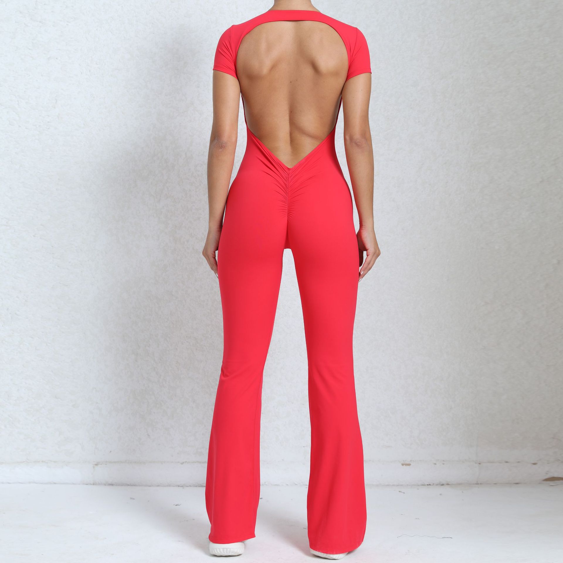 Backless Short-sleeved Nude Yoga Jumpsuit  QS60450