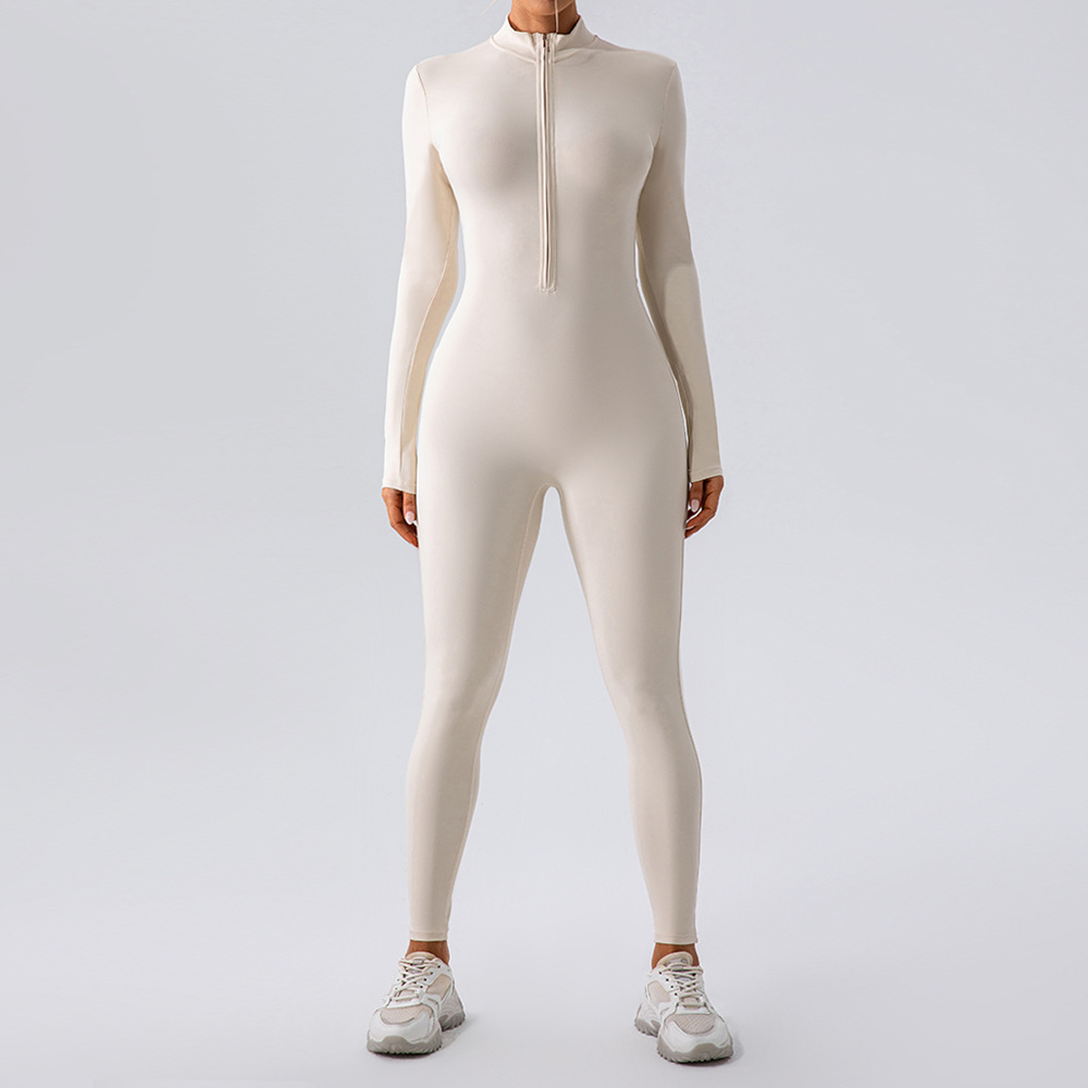 Zipper Long Sleeve Nude Yoga Jumpsuits YW987L