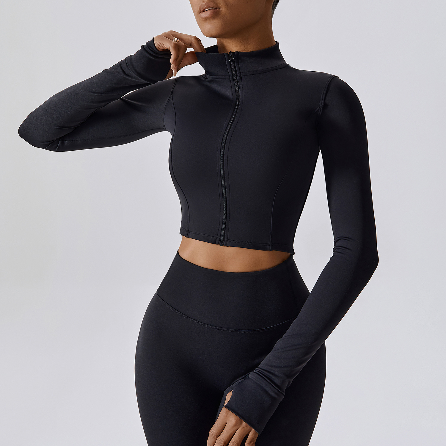 Soft Fabric Zip Down Crop Yoga Top 8047