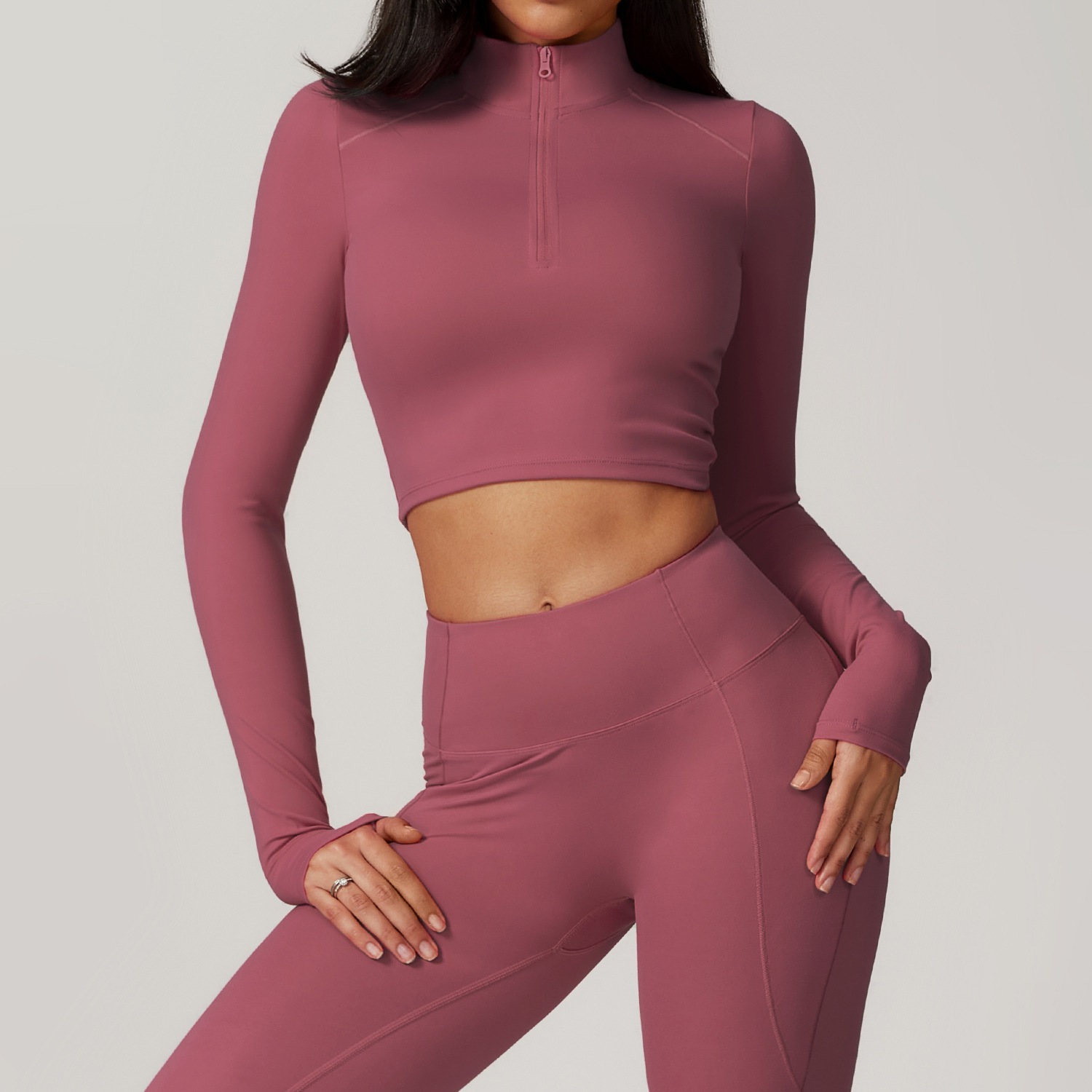 Soft Fabric Half Zip Yoga Top With Thumb Hole