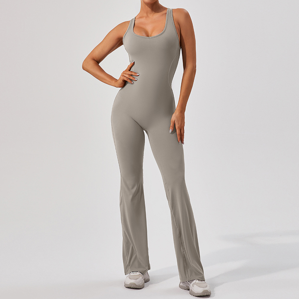 Brushed Quick Dry Backless One-piece Flared Jumpsuits YW992L