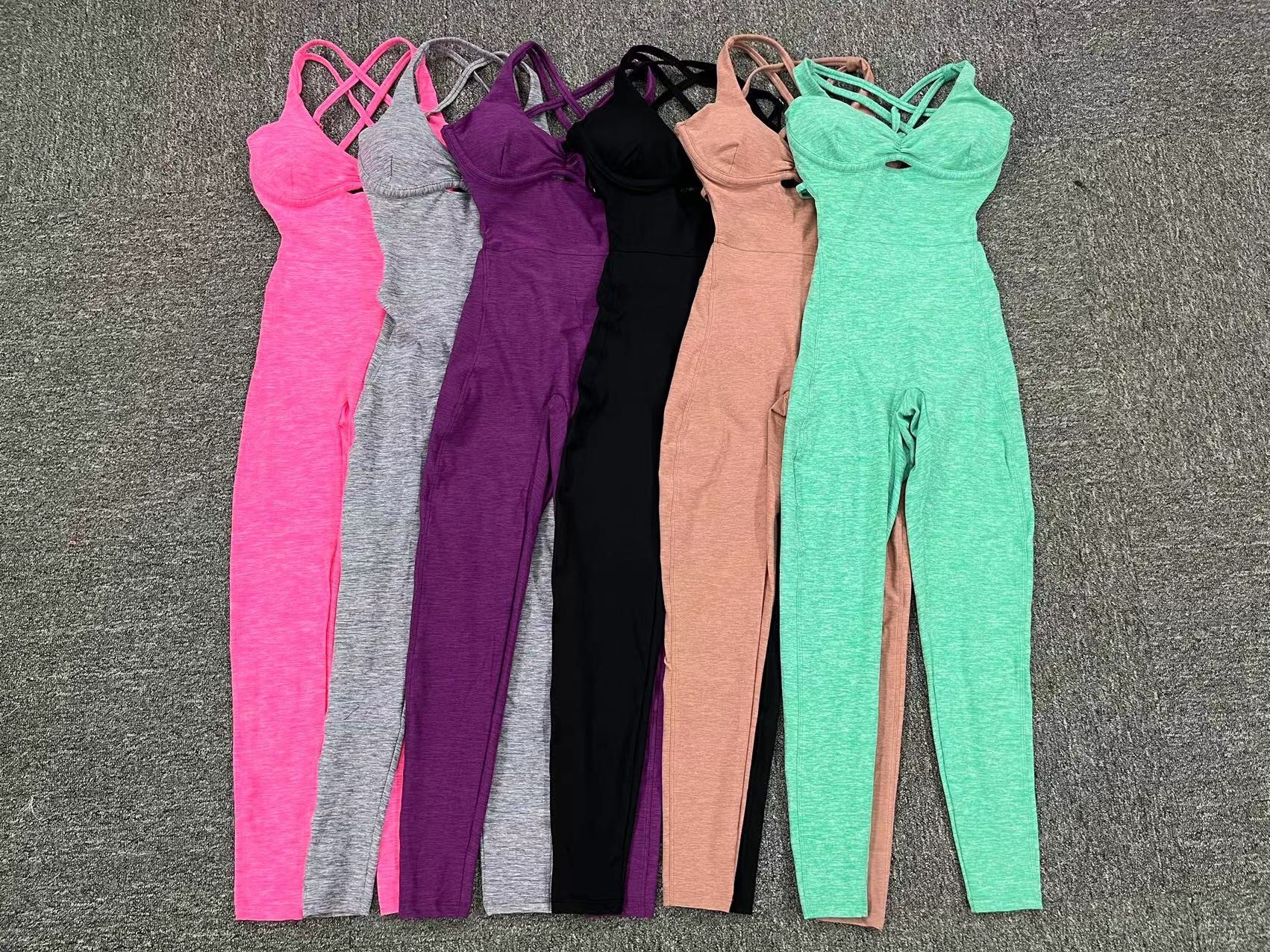 Cross-adjustable Shoulder Strap One-piece Yoga Jumpsuit  QS21320