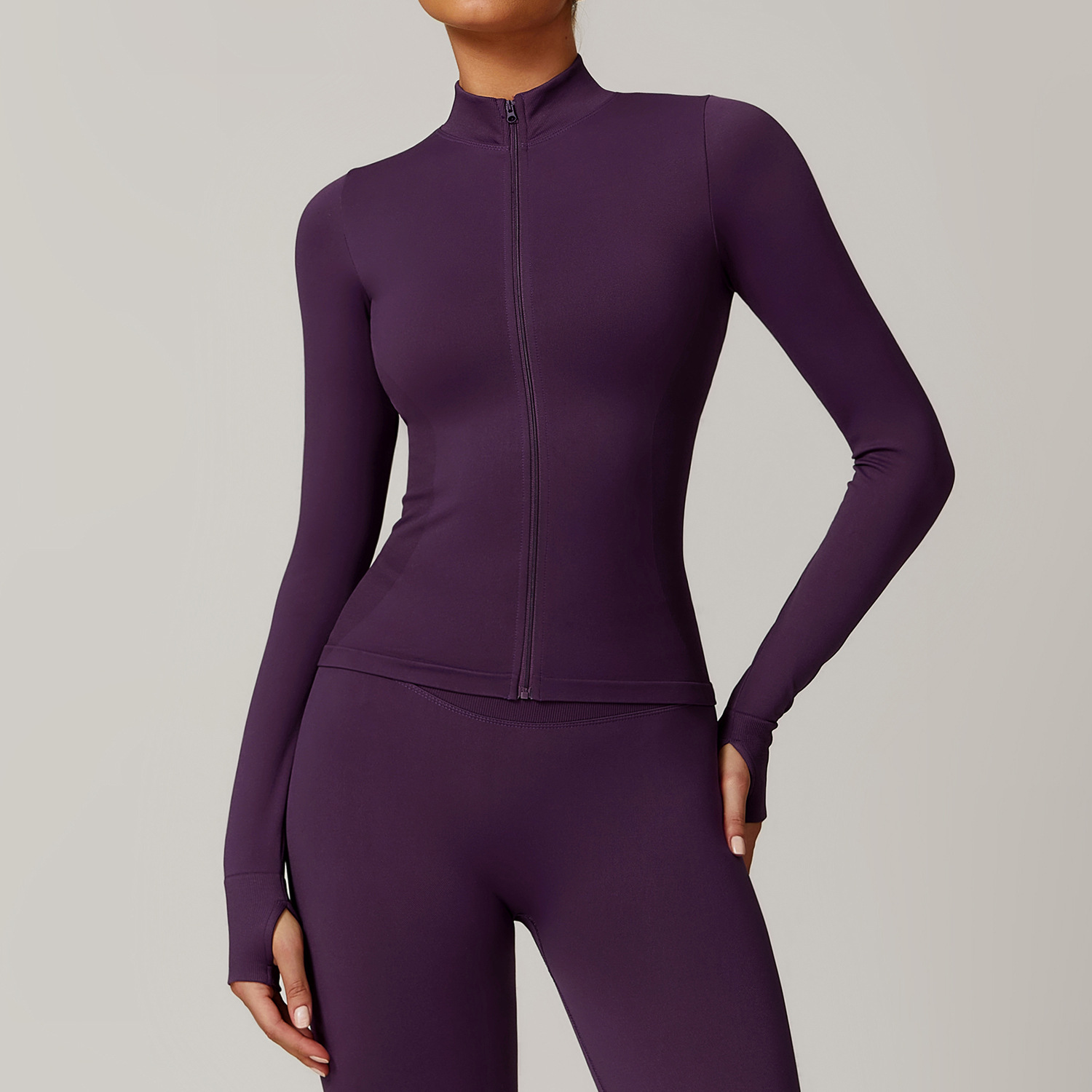 Seamless Slim Zip Down Yoga Tops 7755